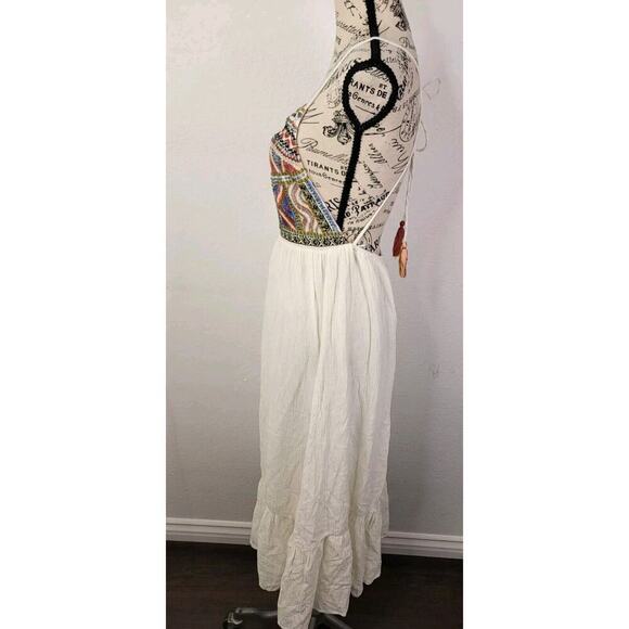 Zara Midi Dress SZ S Halter Embroidered Gauze Beachy Bohemian Cottagecore - Picture 5 of 13